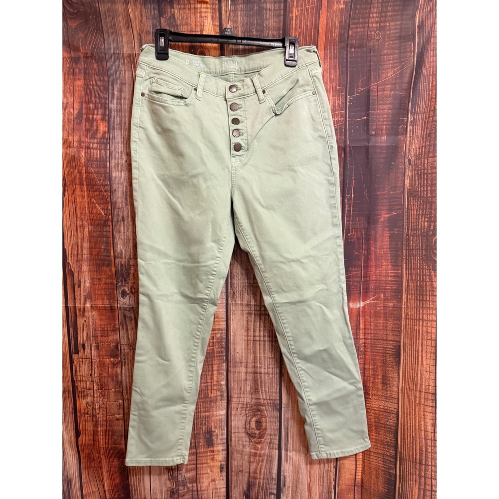 ana A New Approach Sage Green High Rise Skinny Ankle Button Fly Jeans Size 12